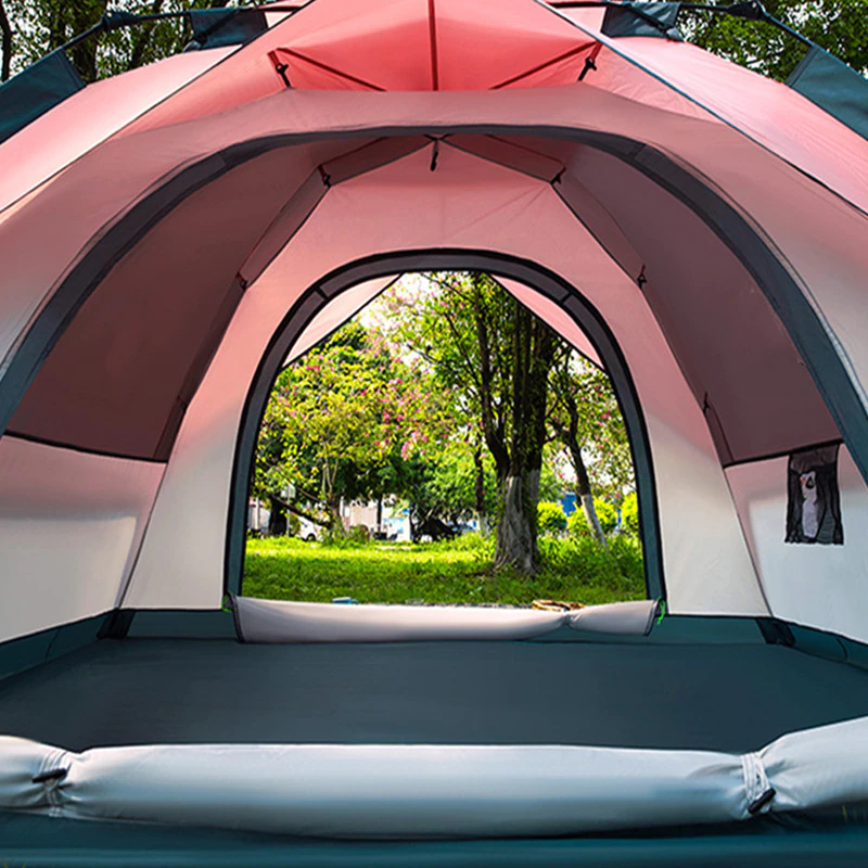 Cheap Goat Tents 4 5 People Large Tent Quick Setup Family Camping Tent Pink And Green Tent Camping Hiking Foldable Folding Tent Double Layer   